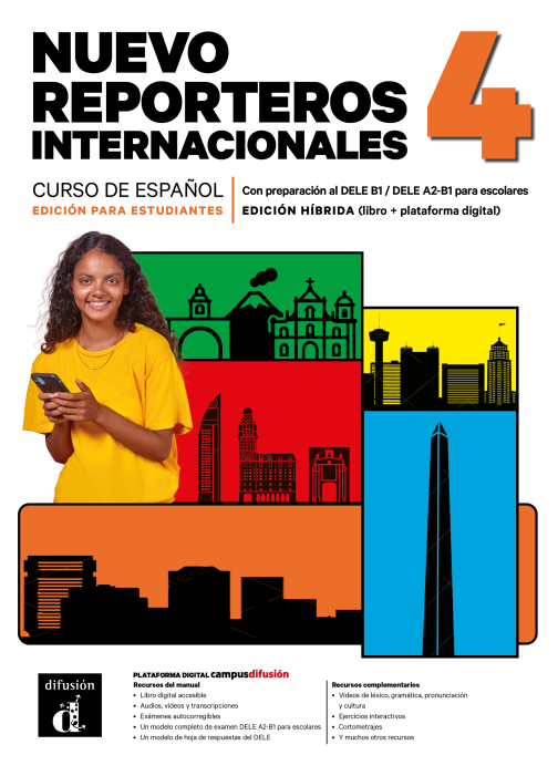 Nuevo Reporteros internacionales 4. Ed. híbrida para estudiantes. B1.2 - 9788411575737 - front cover